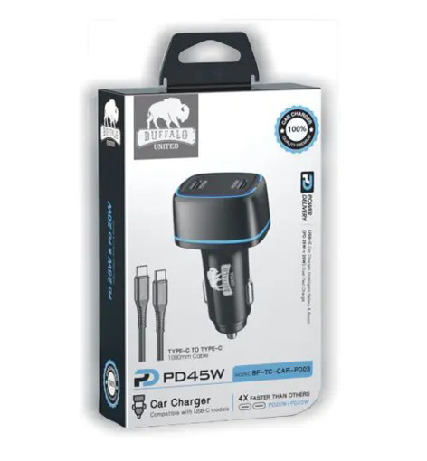 באפאלו מטען רכב 45W כולל כבל Type-C PD